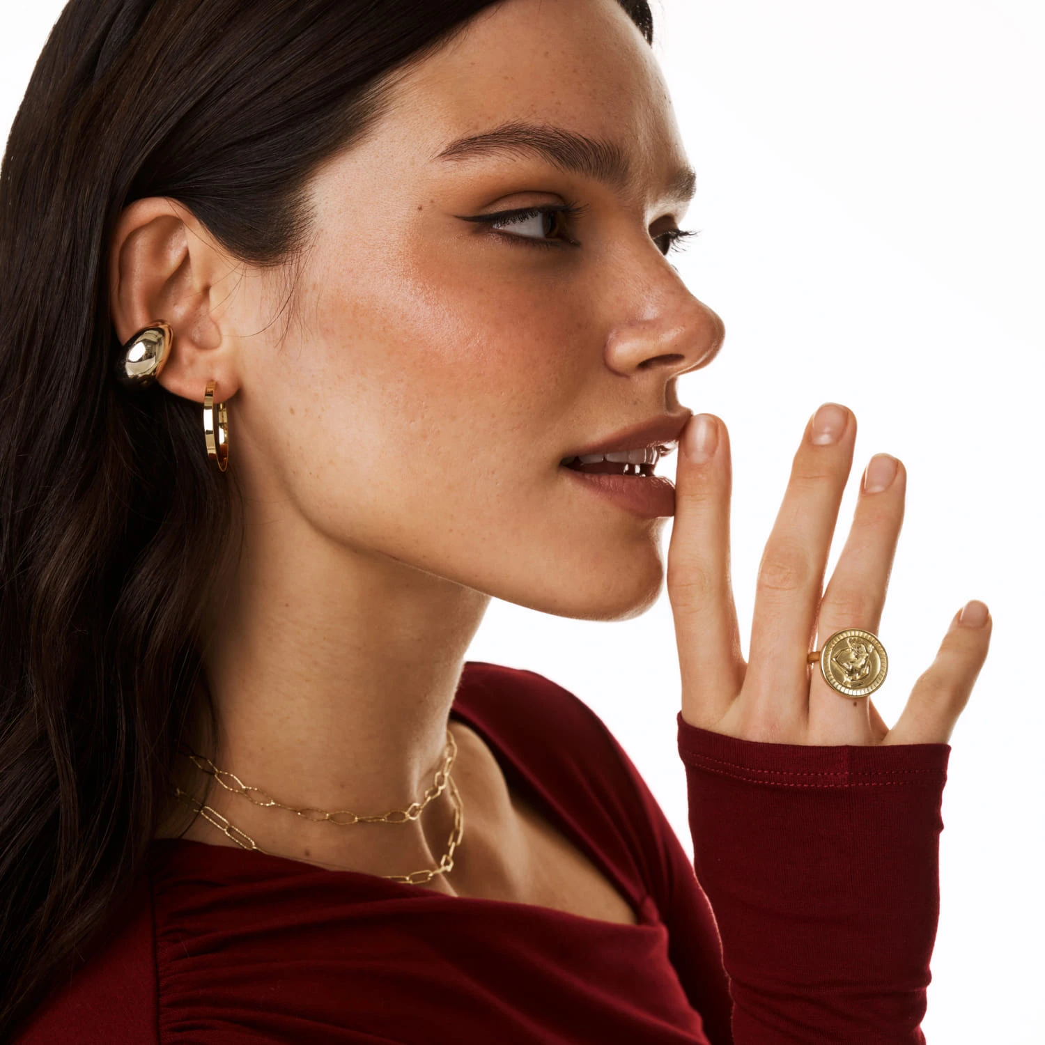 Крупный кафф из серебра в покрытии желтое золото