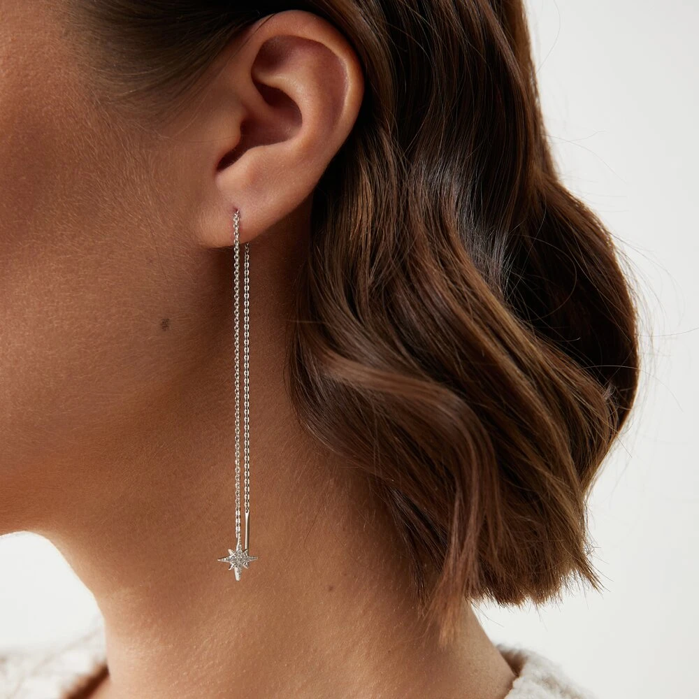 Серебряные серьги-цепочки со звездой и фианитами Isida