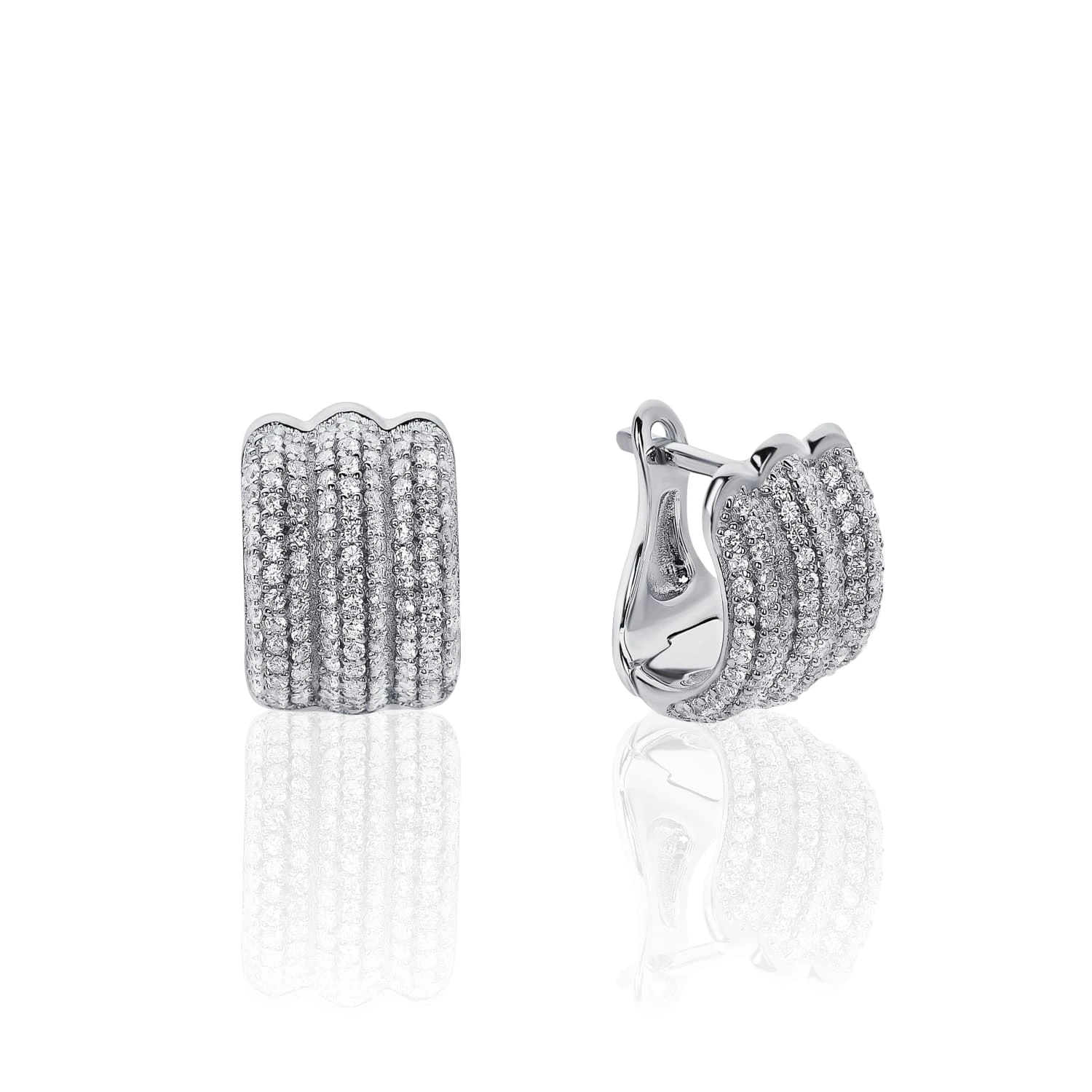 Серебряные тройные серьги с фианитами