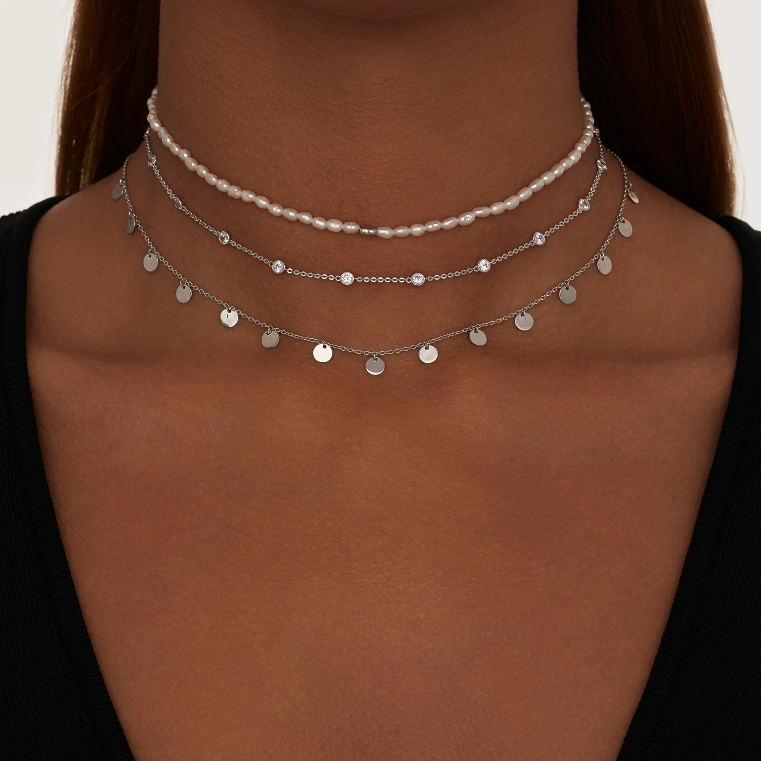 Серебряное колье-чокер с натуральным жемчугом MIESTILO 