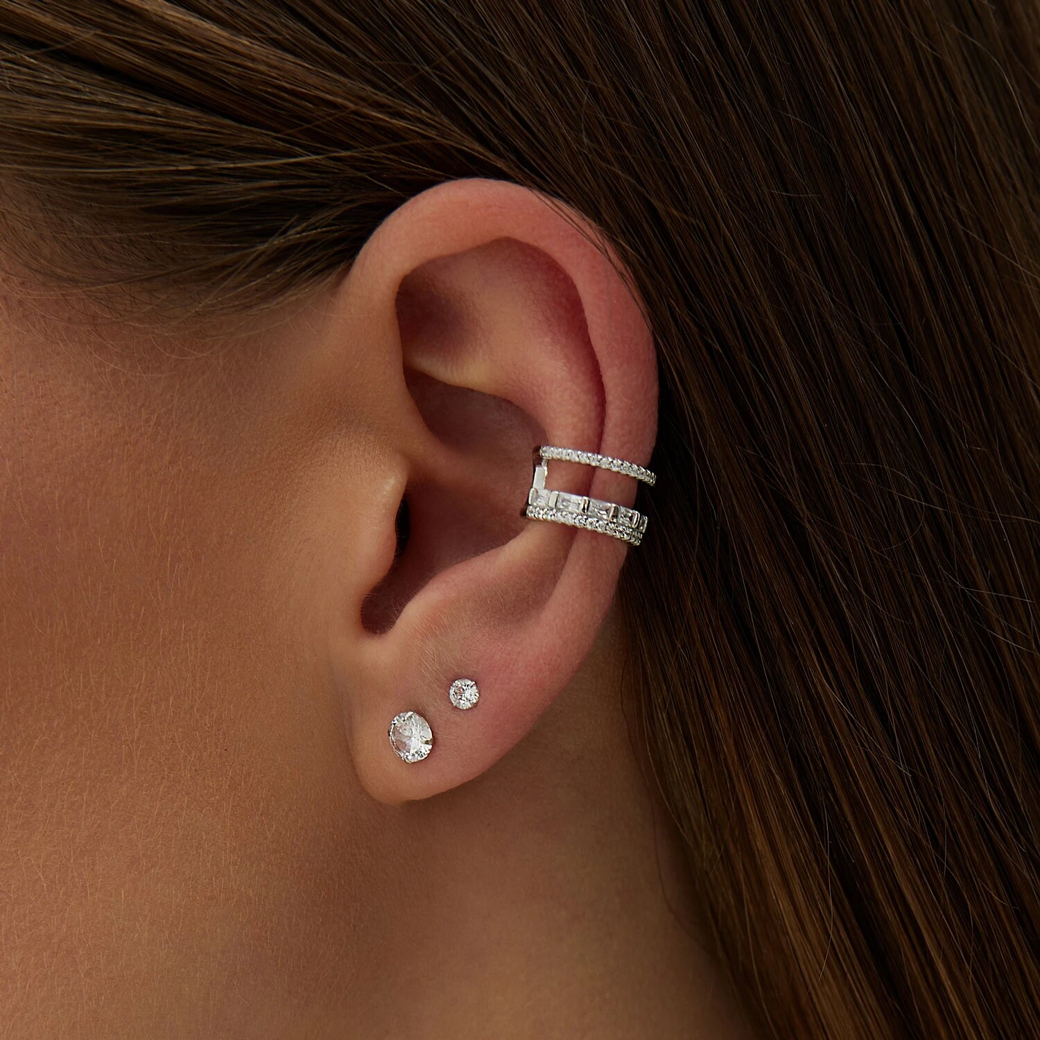 Серебряные серьги-гвоздики с фианитами 3мм