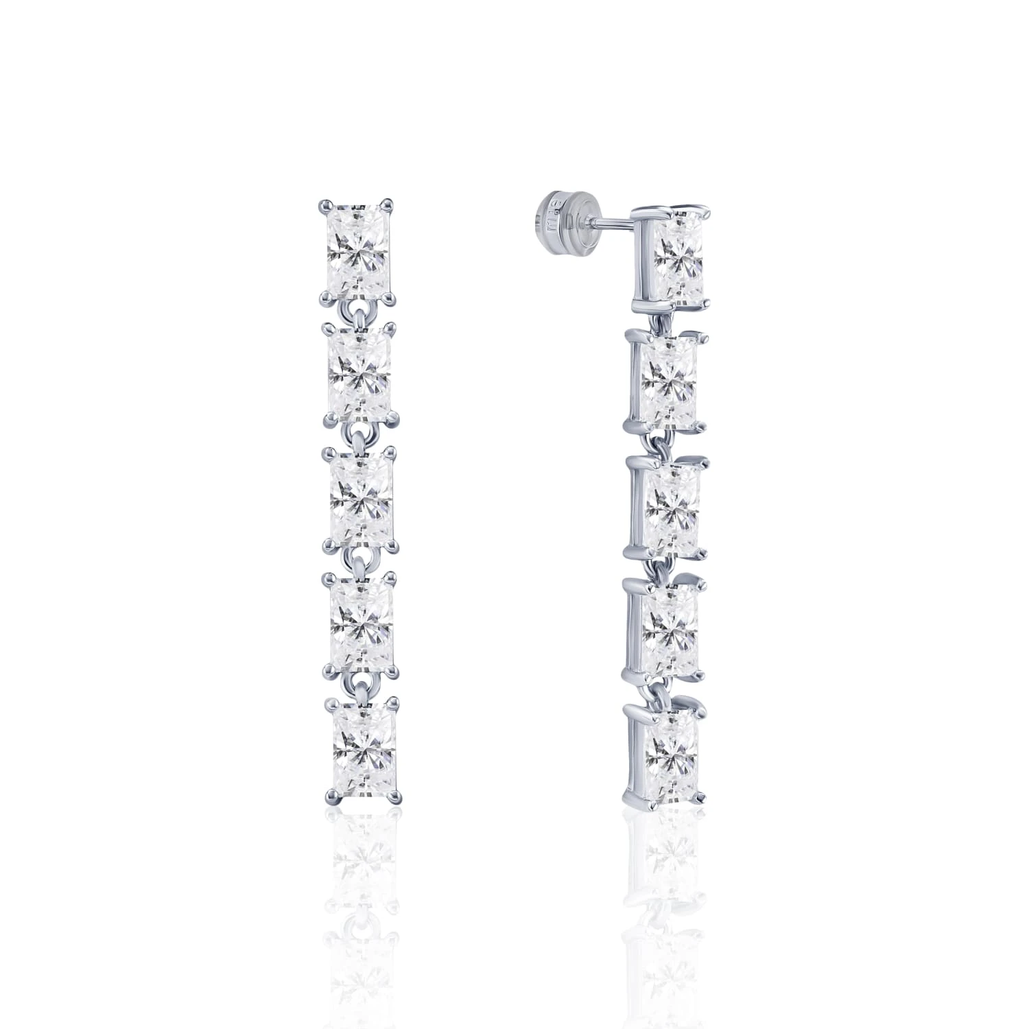 Серебряные пусеты с подвесками из крупных фианитов MIESTILO 