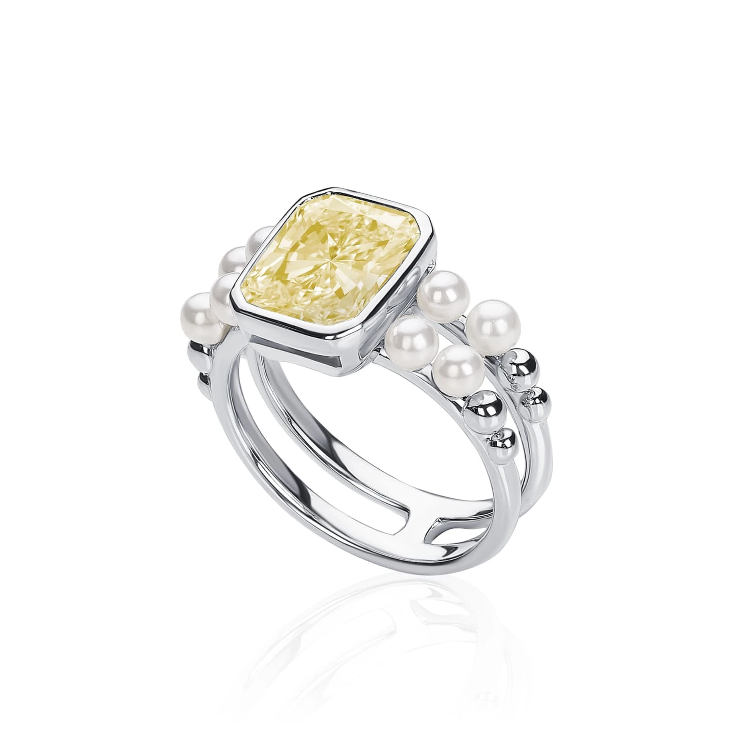Серебряное кольцо SICILIA с жемчугом и желтым фианитом