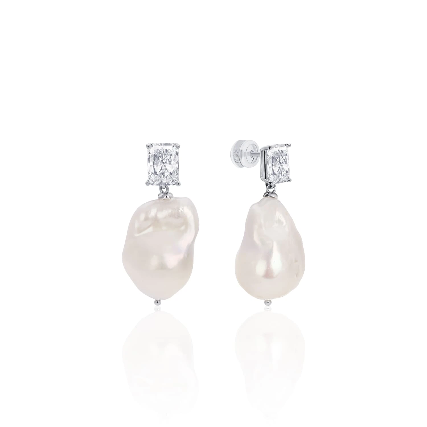 Серебряные серьги SICILIA с барочной жемчужиной и фианитом