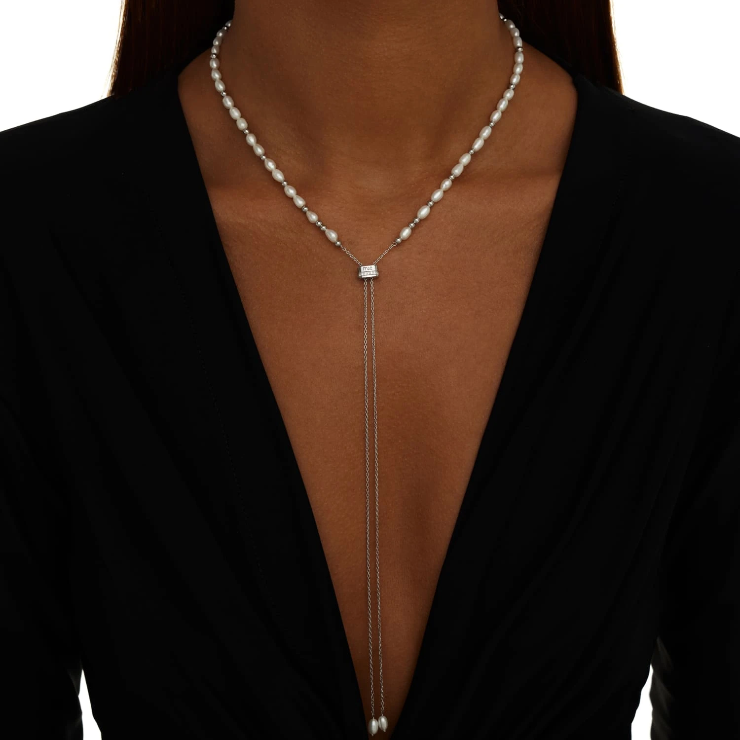 Серебряное колье-галстук DIANA с натуральным жемчугом