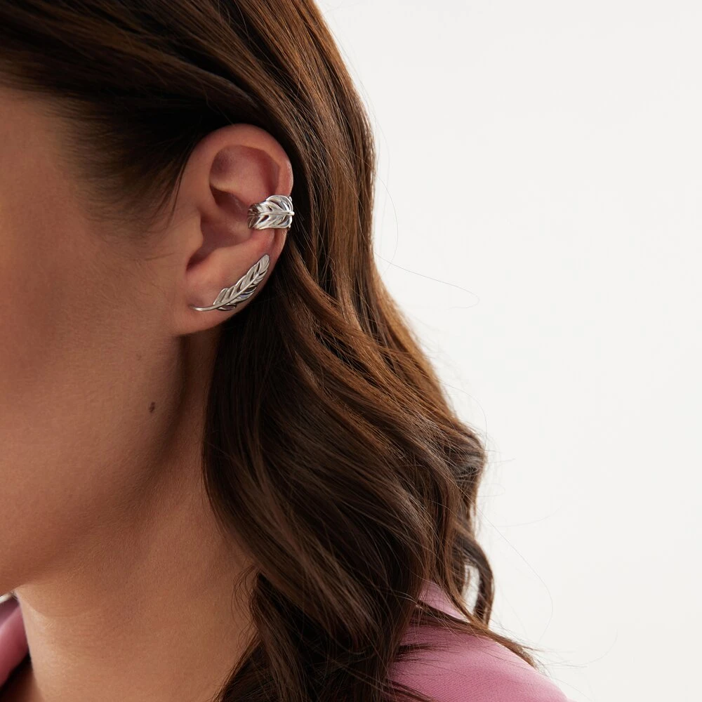 Кафф "Перо" из серебра без вставок