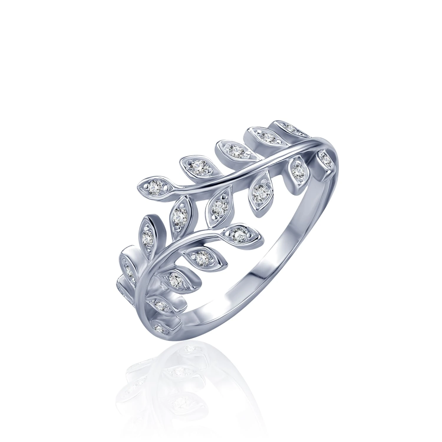 Серебряное кольцо с фианитами в форме веточки MIESTILO