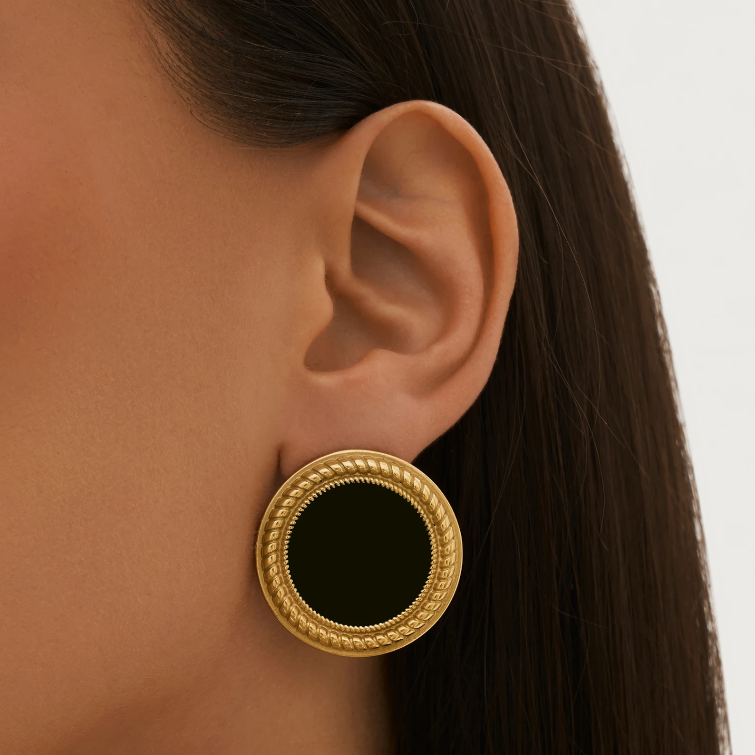 Круглые серьги ВИНТАЖ с черной эмалью