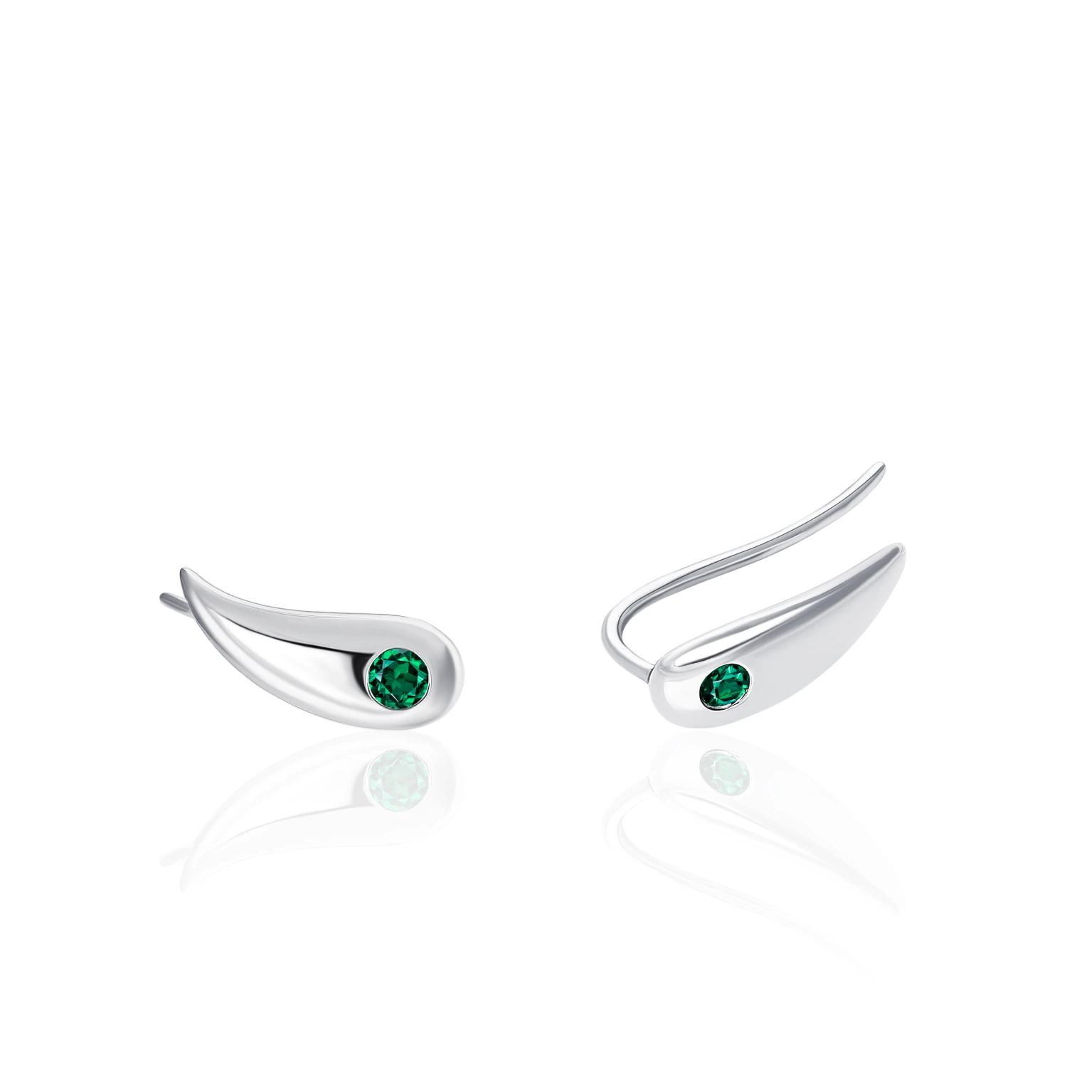 Серебряные серьги-клаймберы с зеленым фианитом