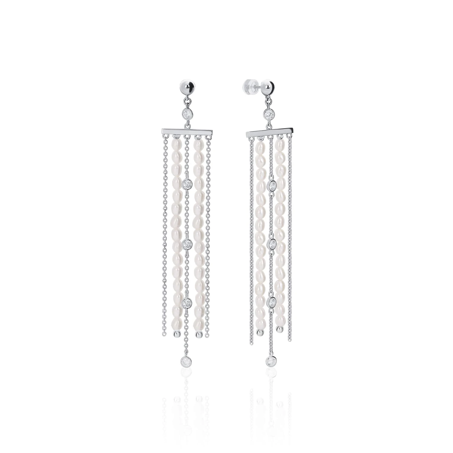 Серебряные серьги SICILIA с подвесками с жемчугом и фианитами
