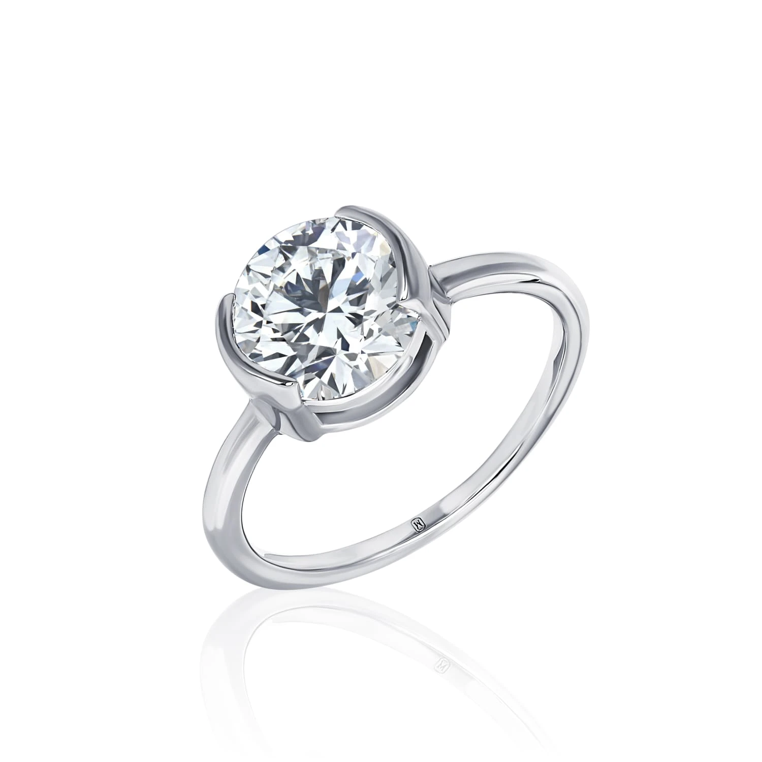 Серебряное кольцо-солитер с круглым фианитом MIESTILO