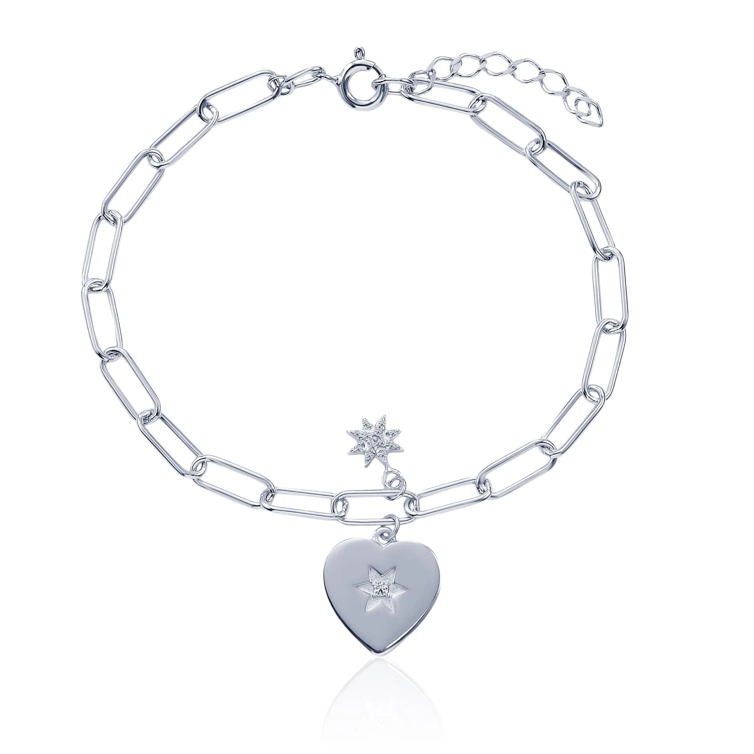 Серебряный браслет с акцентной цепочкой и подвеской в виде сердца MIESTILO