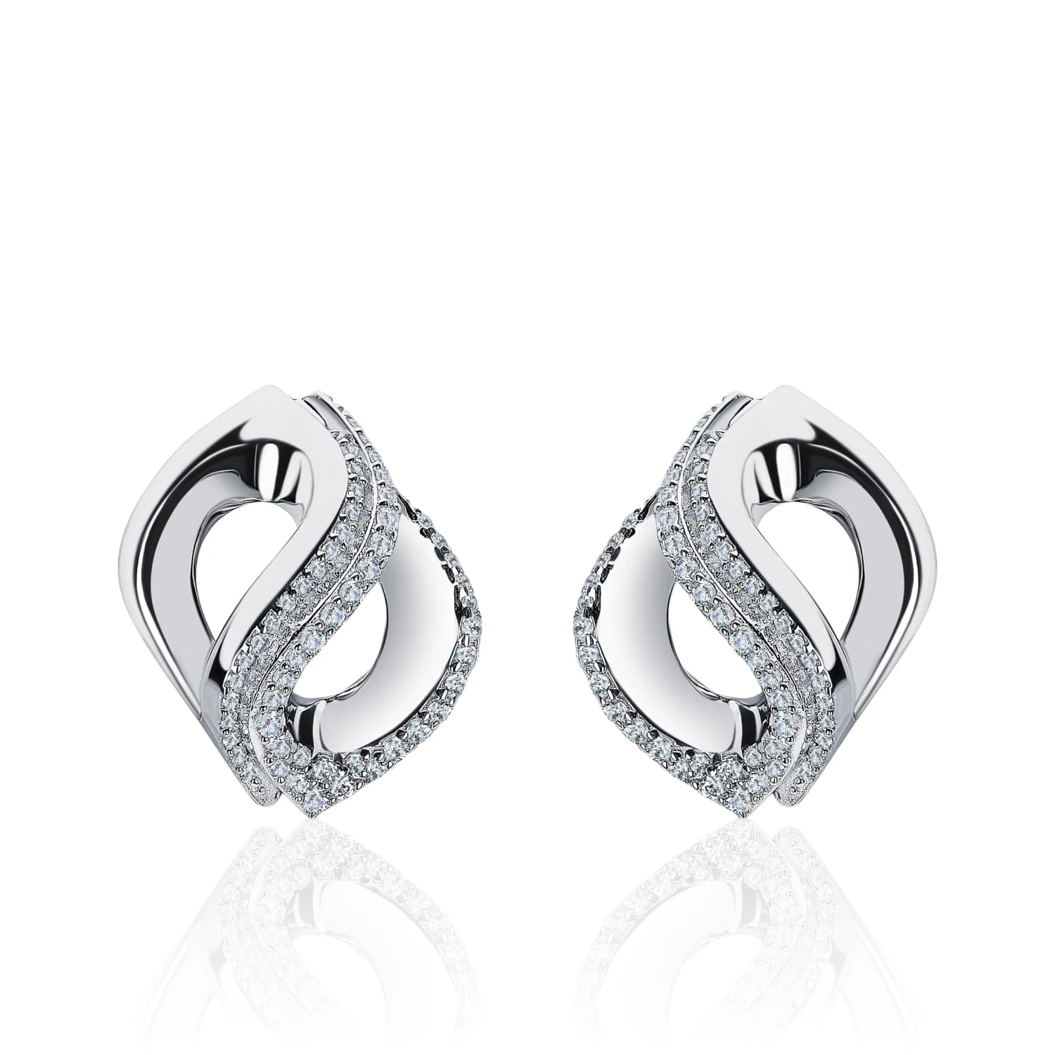 Серебряные переплетенные серьги с фианитами