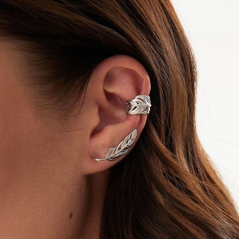 Кафф "Перо" из серебра без вставок