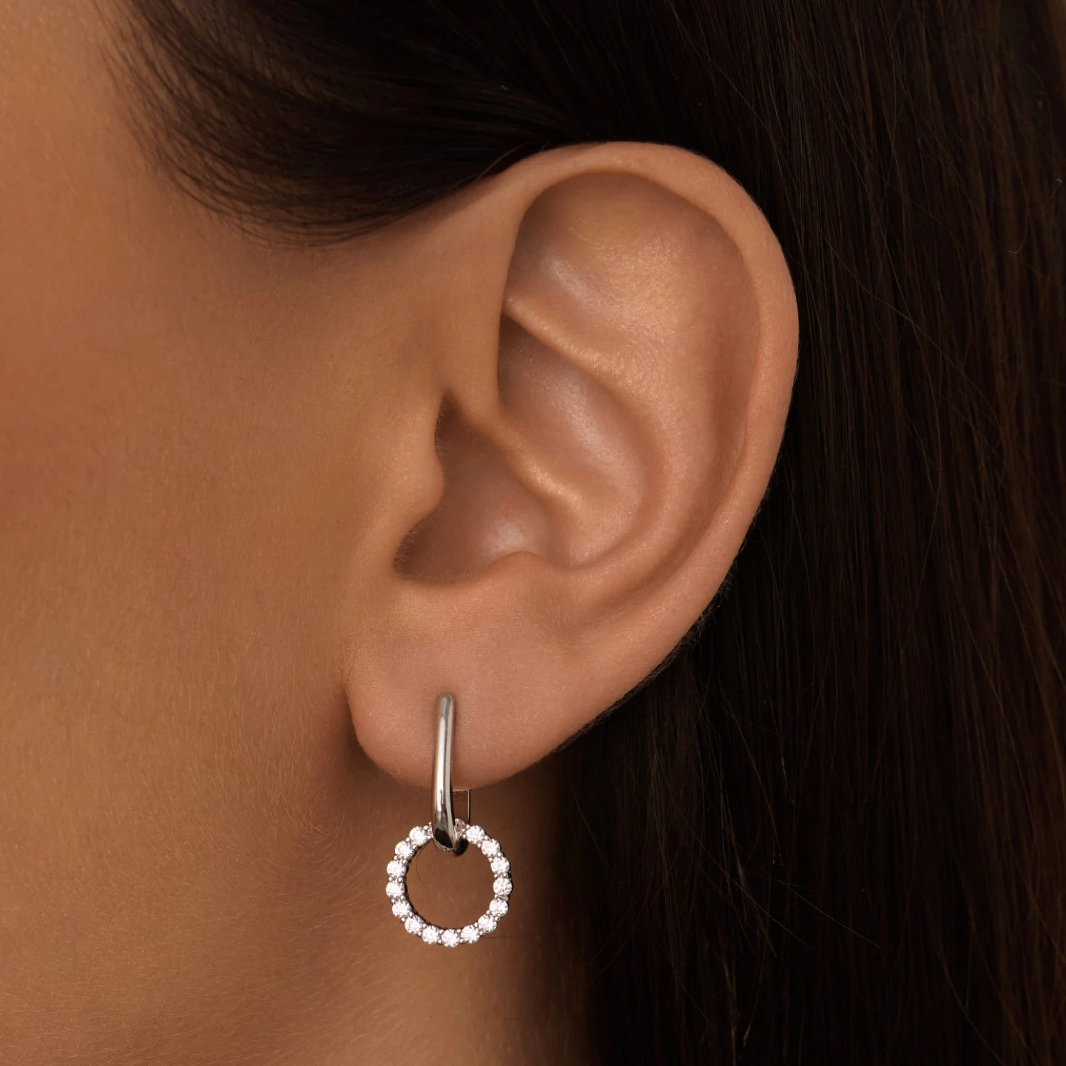 Серебряные серьги-трансформеры с английским замком и съемным кольцом с дорожкой фианитов MIESTILO 