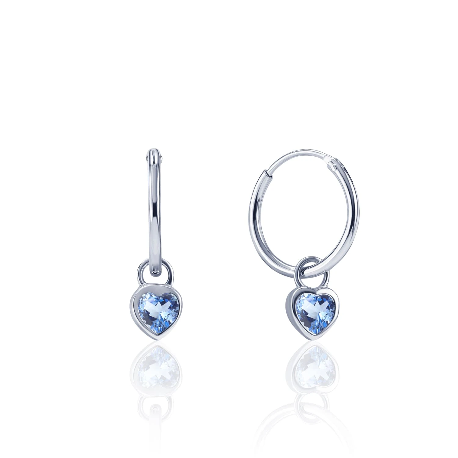 Серебряные серьги-конго со съемными подвесками-сердечками с голубыми фианитами MIESTILO 