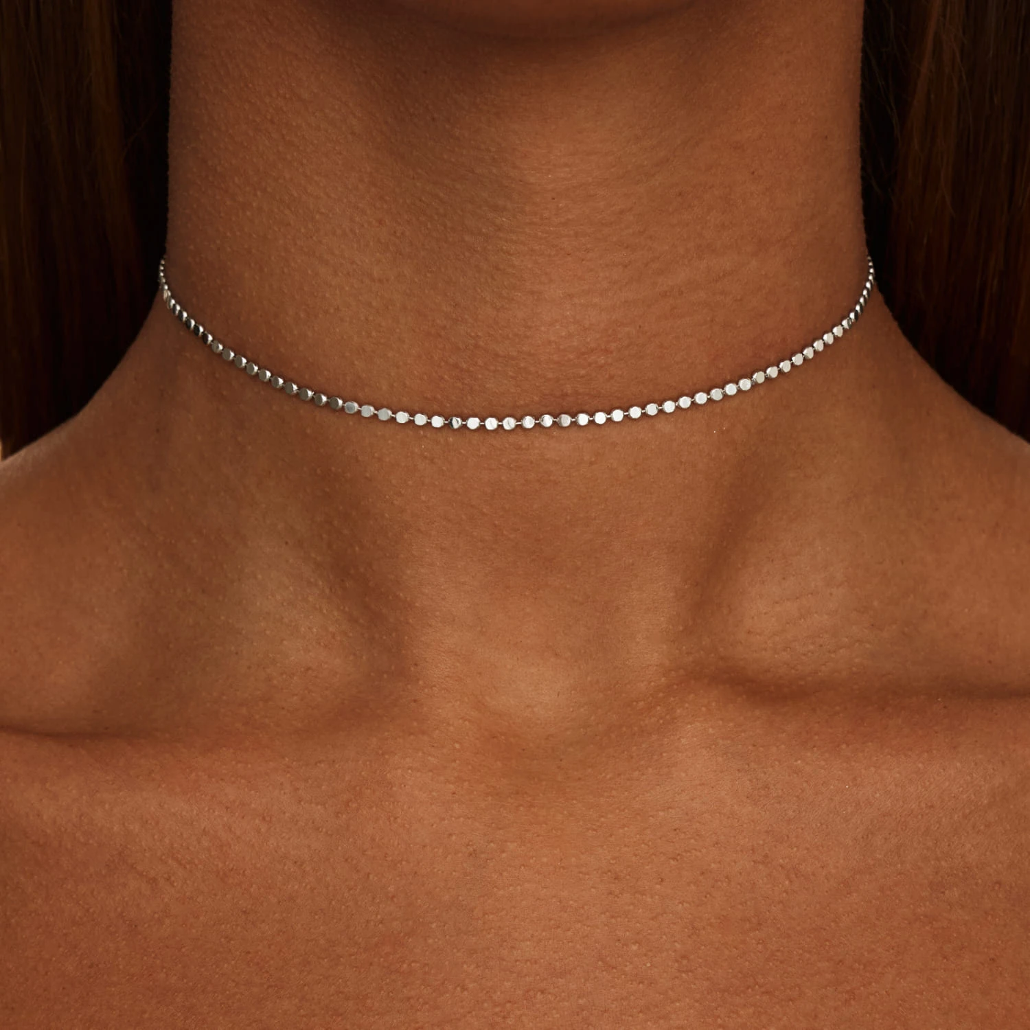 Серебряное колье-цепь плетения перлина