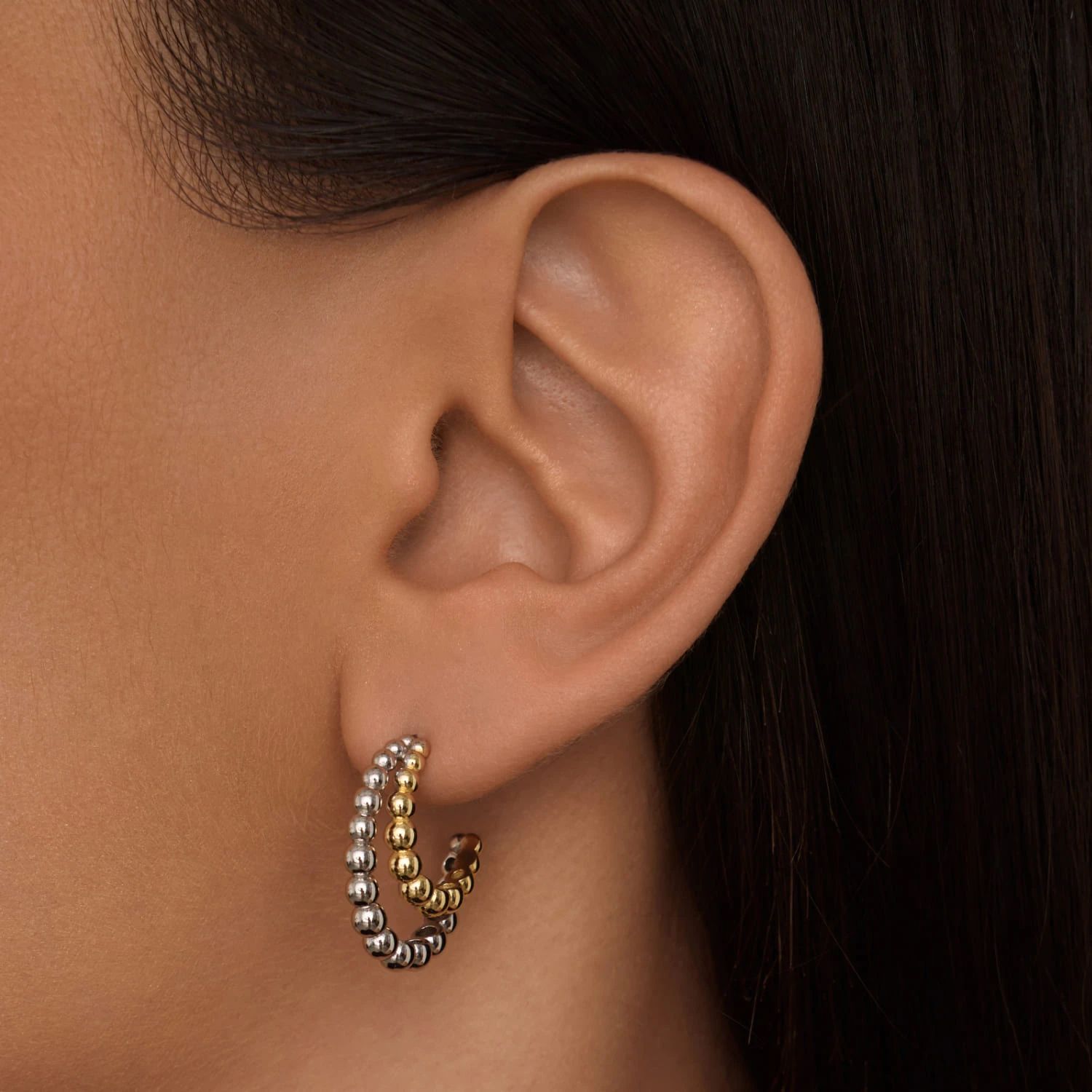 Пусеты кольца биколор с покрытиями родий и позолота MIESTILO 