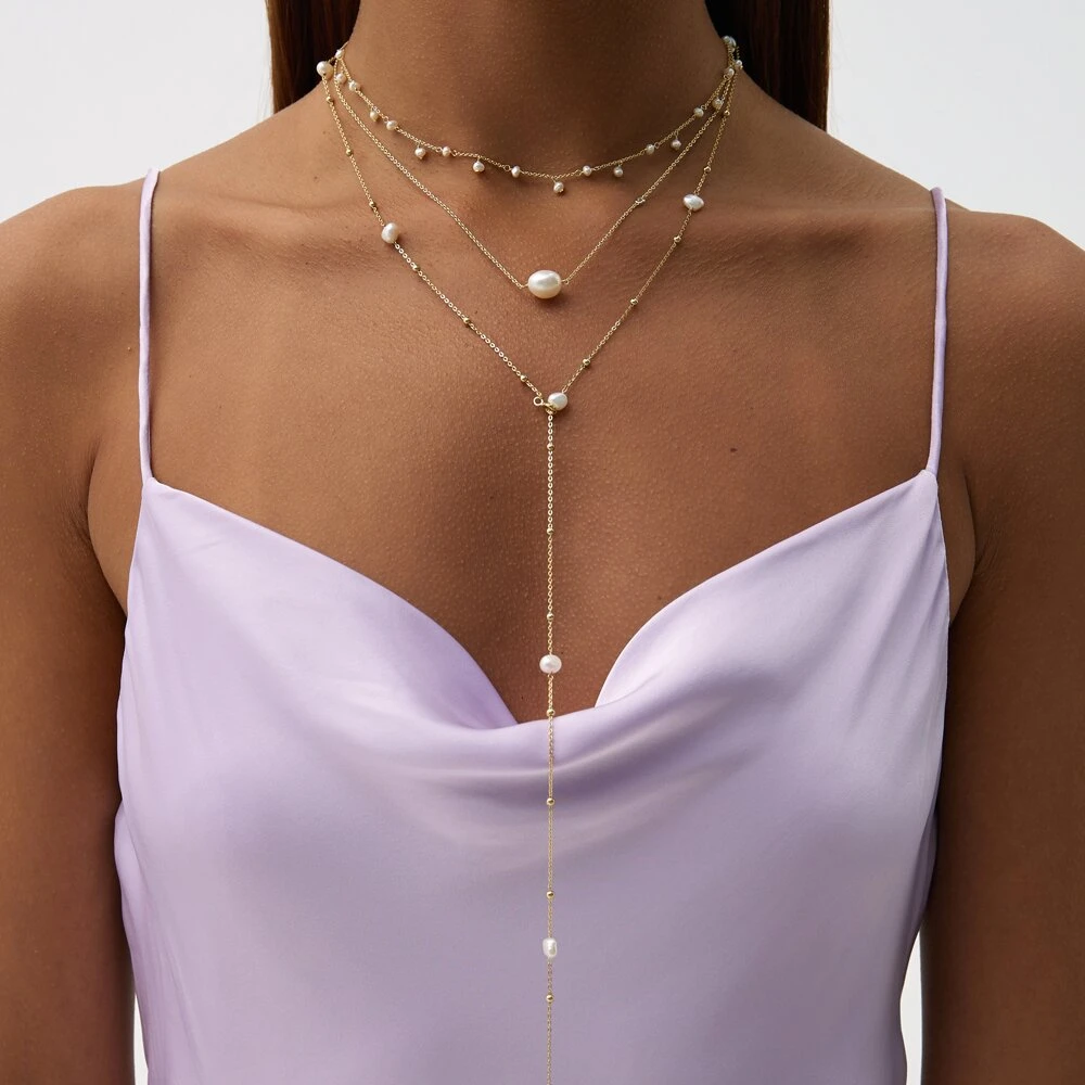 Позолоченное колье из серебра с натуральным жемчугом