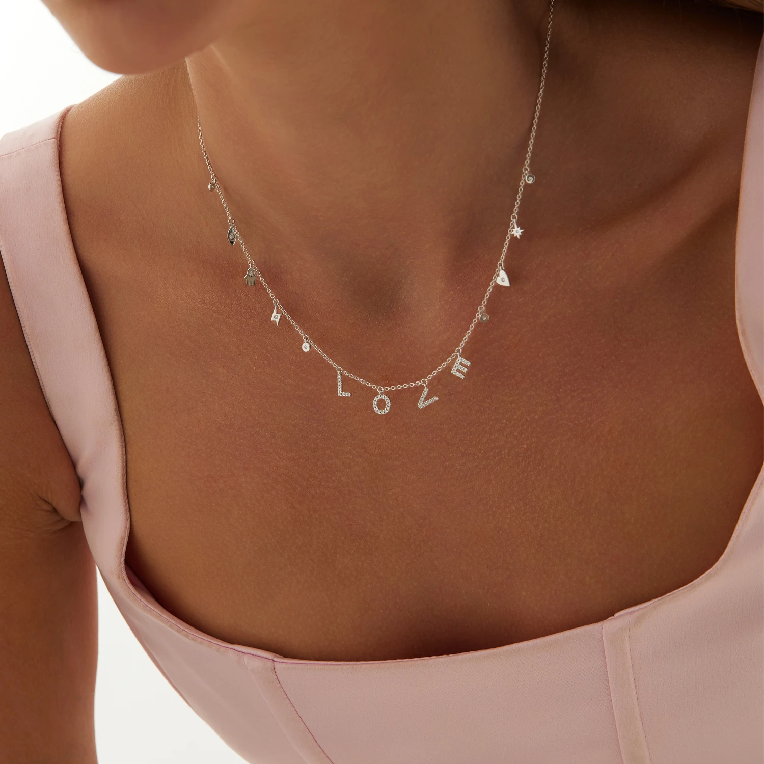 Колье "Love" с подвесками из серебра