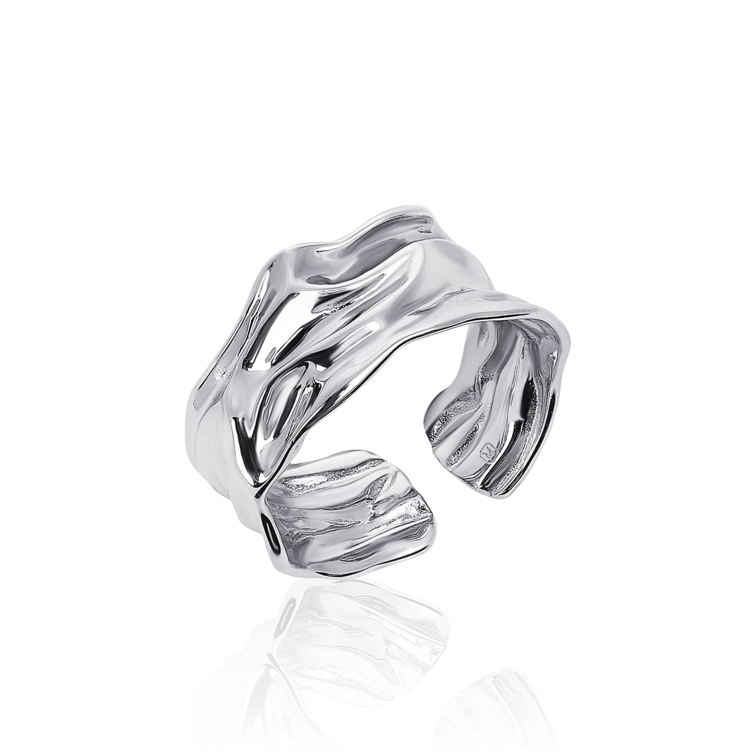 Широкое серебряное кольцо с мятым эффектом MIESTILO 