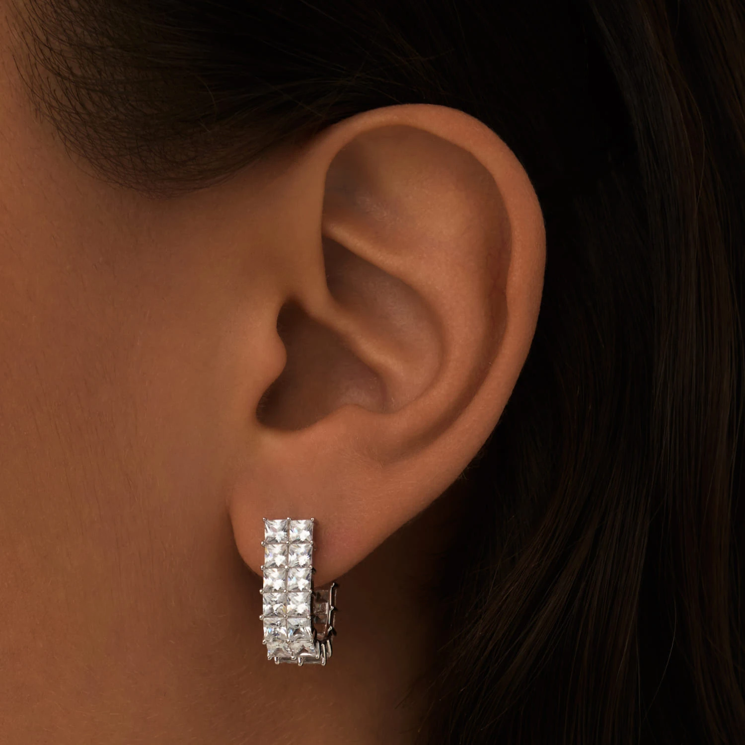 Серебряные двойные серьги с фианитами