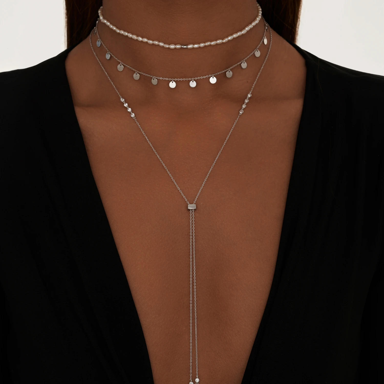 Серебряное колье-чокер с натуральным жемчугом MIESTILO 