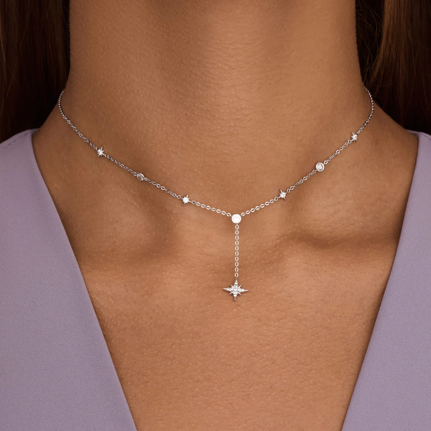 Серебряное колье-галстук со звездами MIESTILO