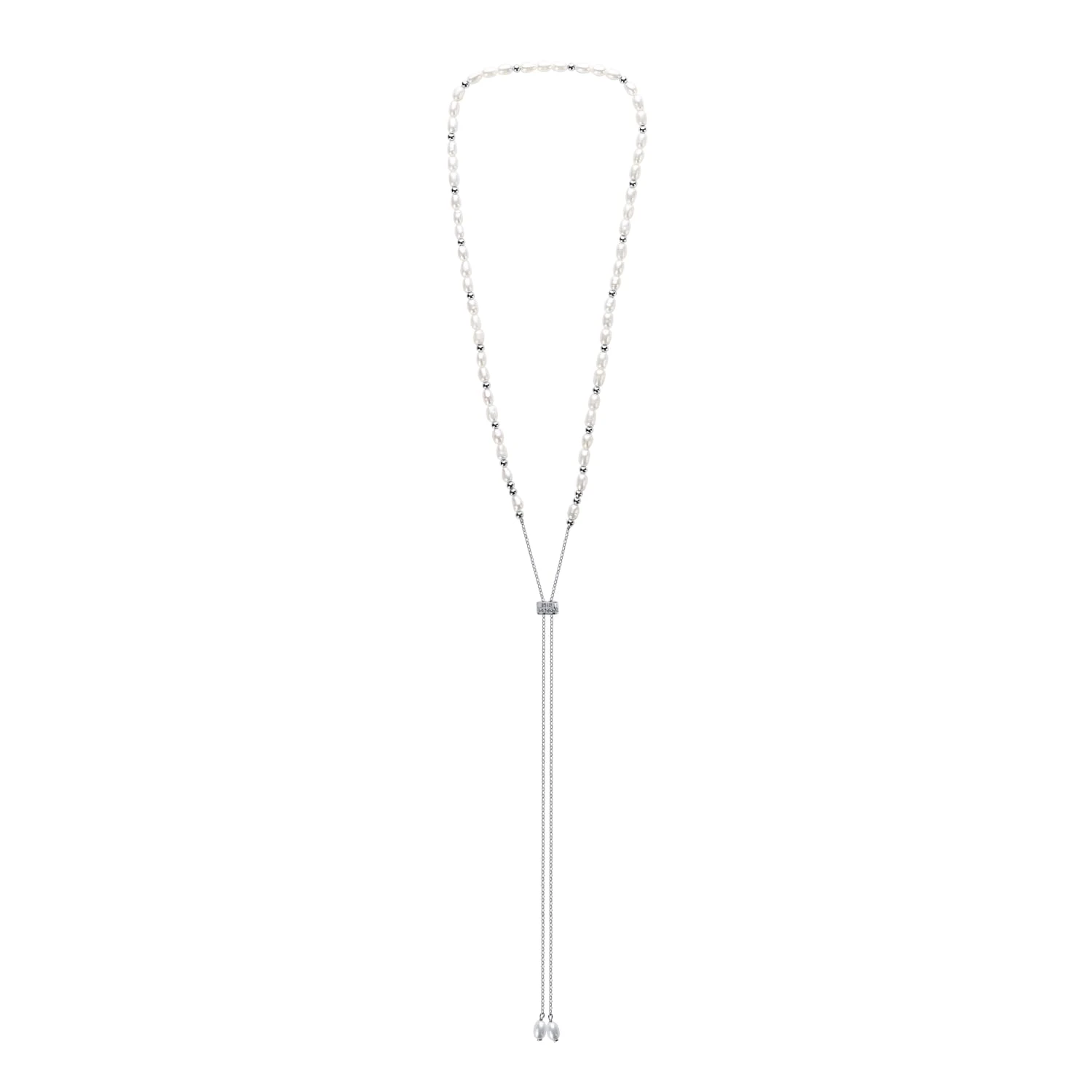 Серебряное колье-галстук DIANA с натуральным жемчугом