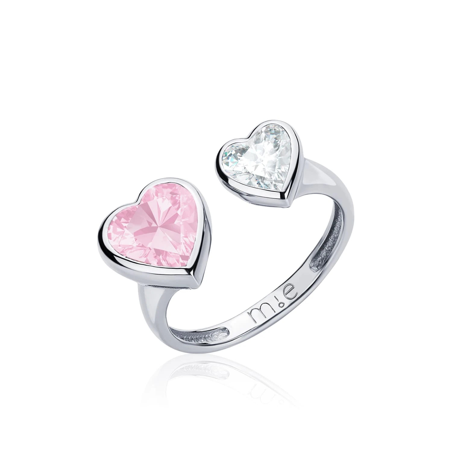 Серебряное разомкнутое кольцо SWEETHEART с двумя сердцами