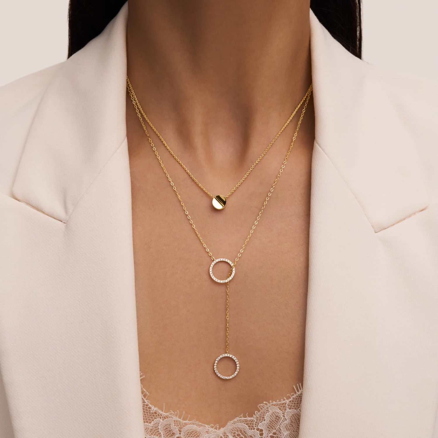 Позолоченное колье-галстук регулируемый из серебра с кругами