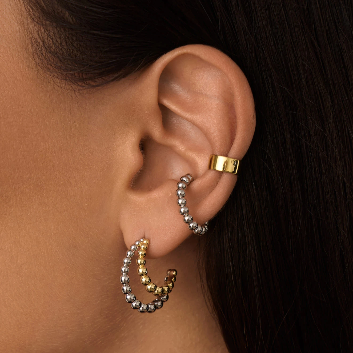 Пусеты кольца биколор с покрытиями родий и позолота MIESTILO 