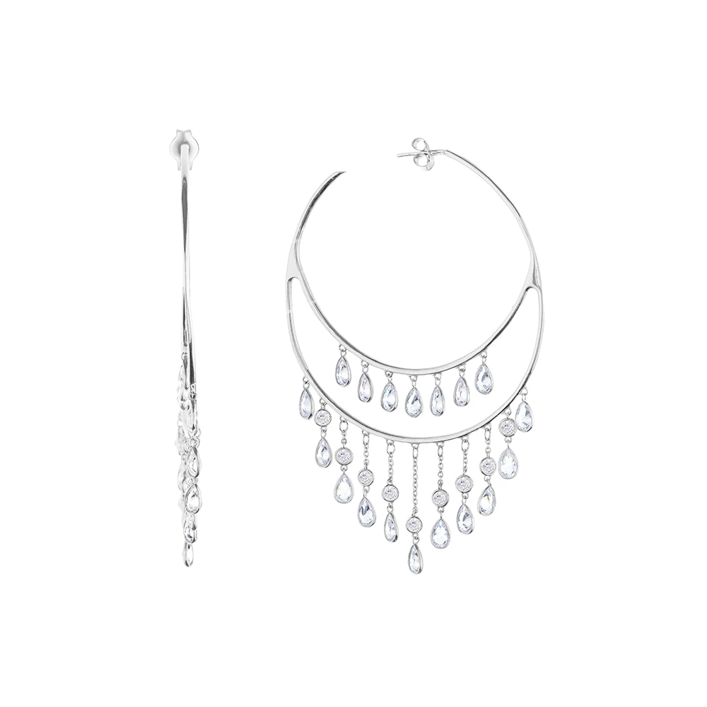 Серьги кольца из серебра с фианитами