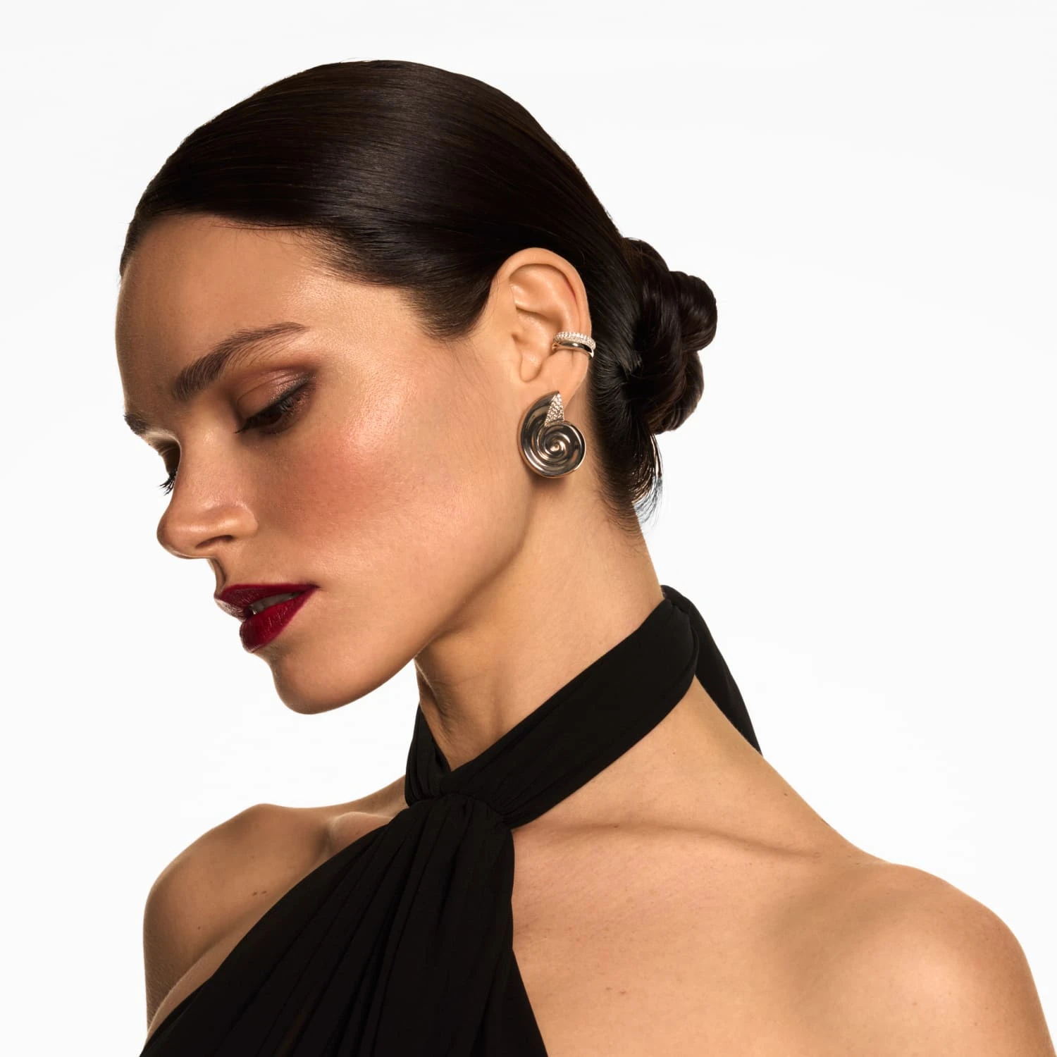 Серебряный двойной кафф с белыми камнями