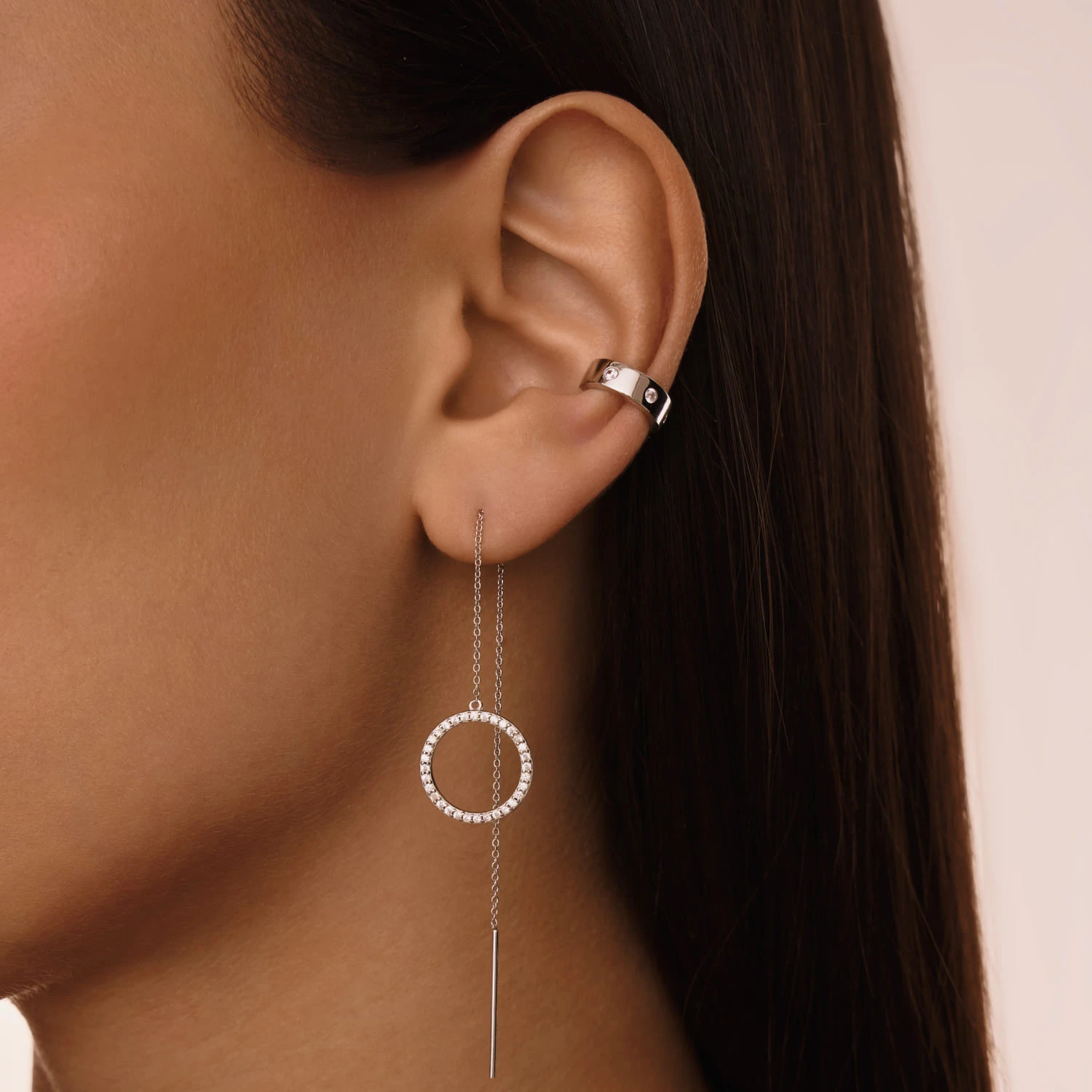 Серебряные серьги-протяжки с фианитами MIESTILO 