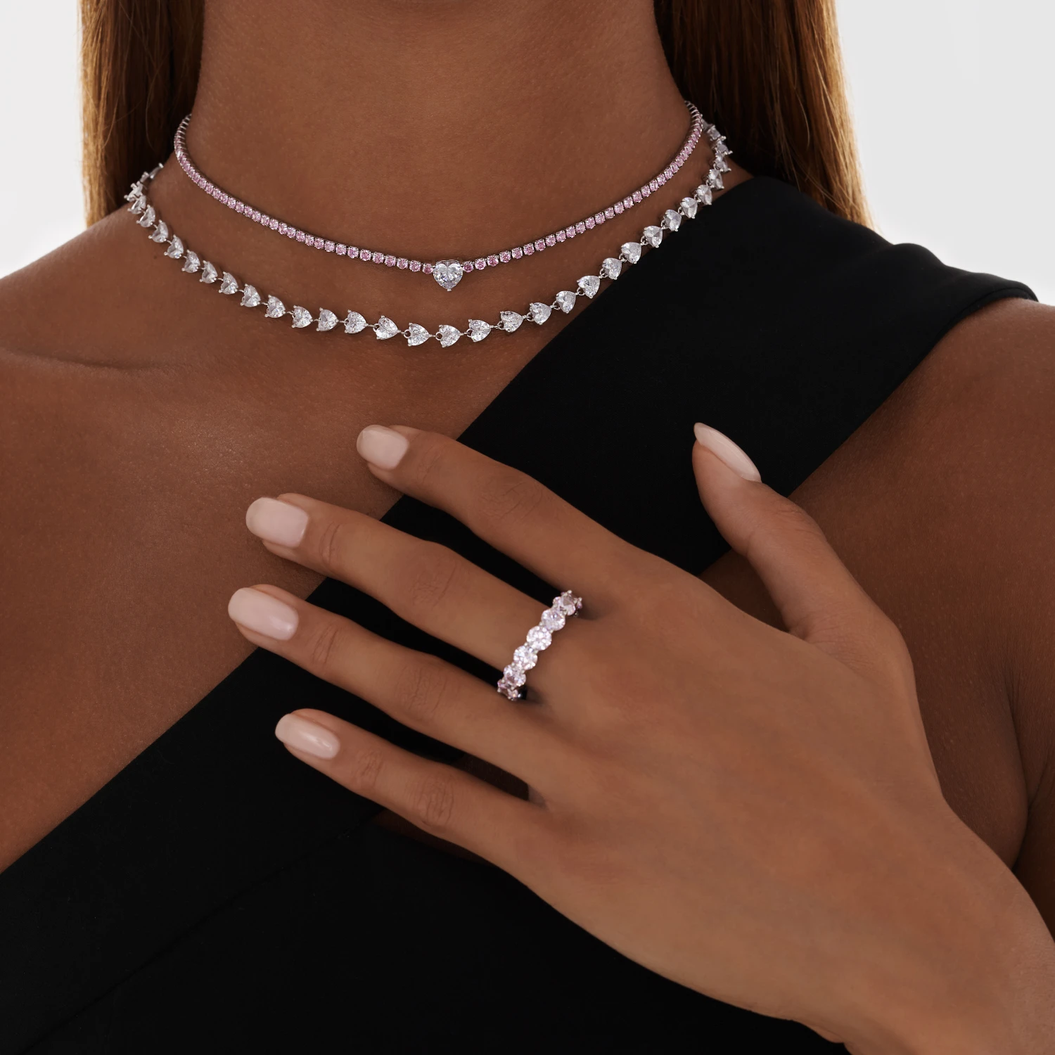 Кольцо из серебра Монро с розовыми и белыми фианитами