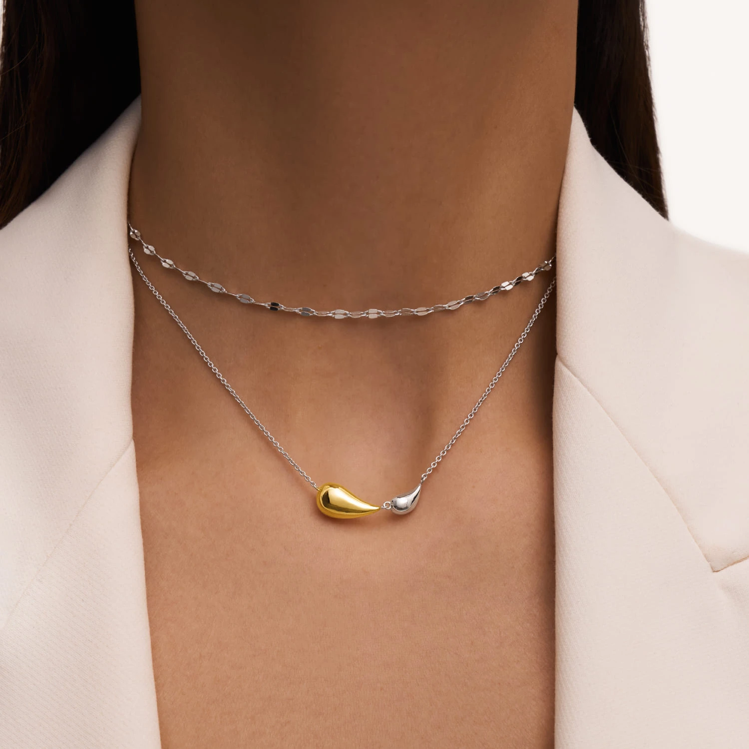 Серебряное колье Капли биколор