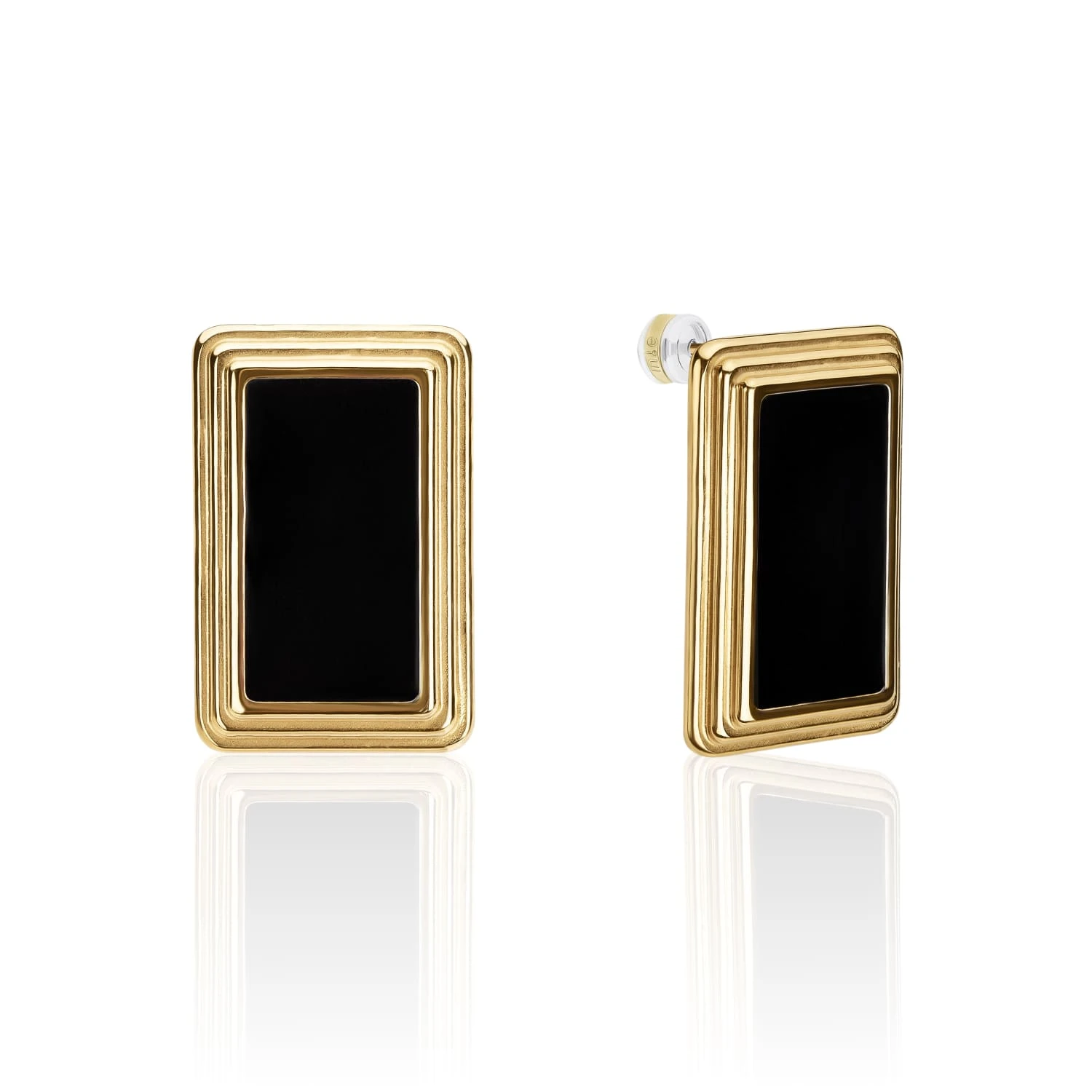 Прямоугольные серьги ВИНТАЖ с черной эмалью