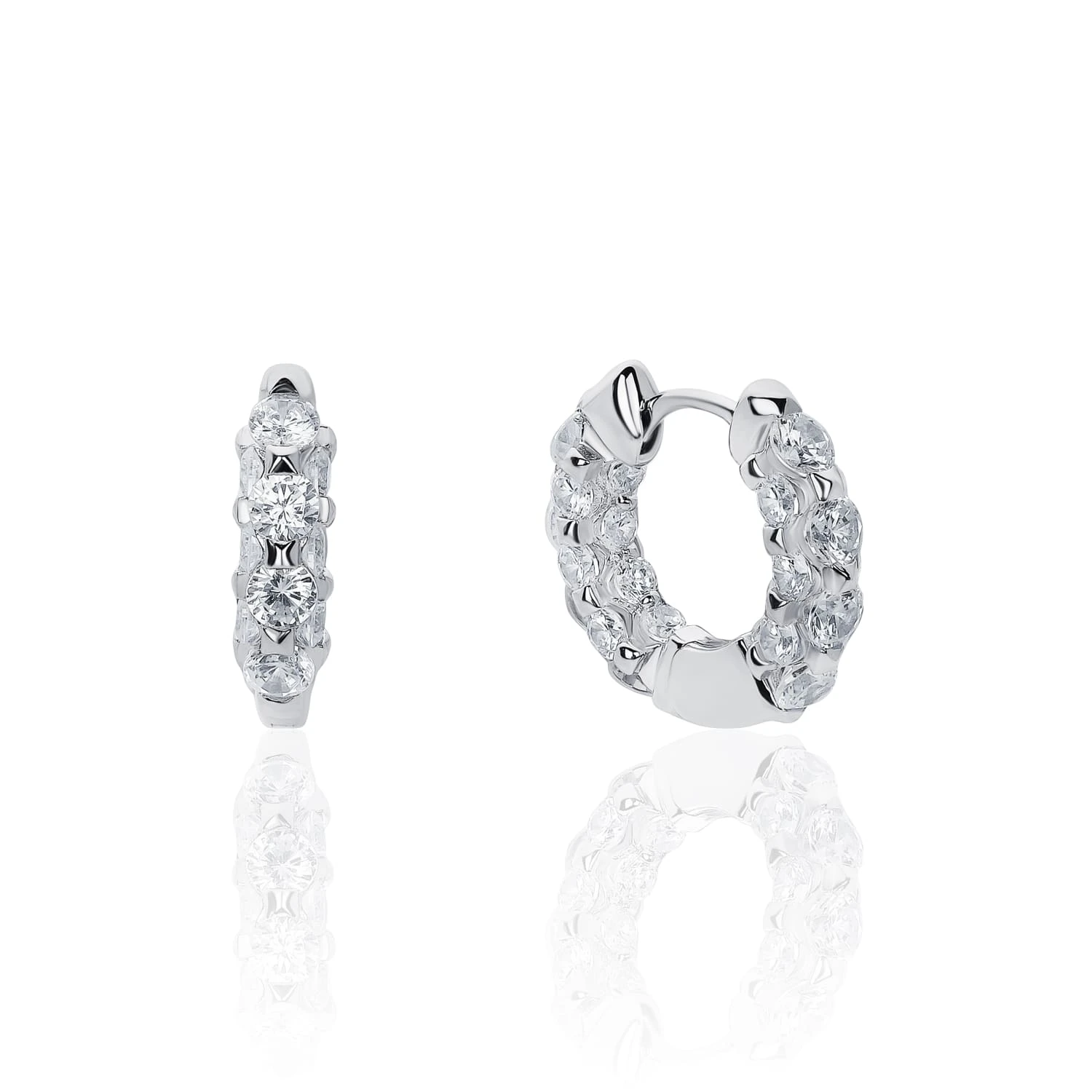 Серебряные серьги-кольца из фианитов в огранке Круг