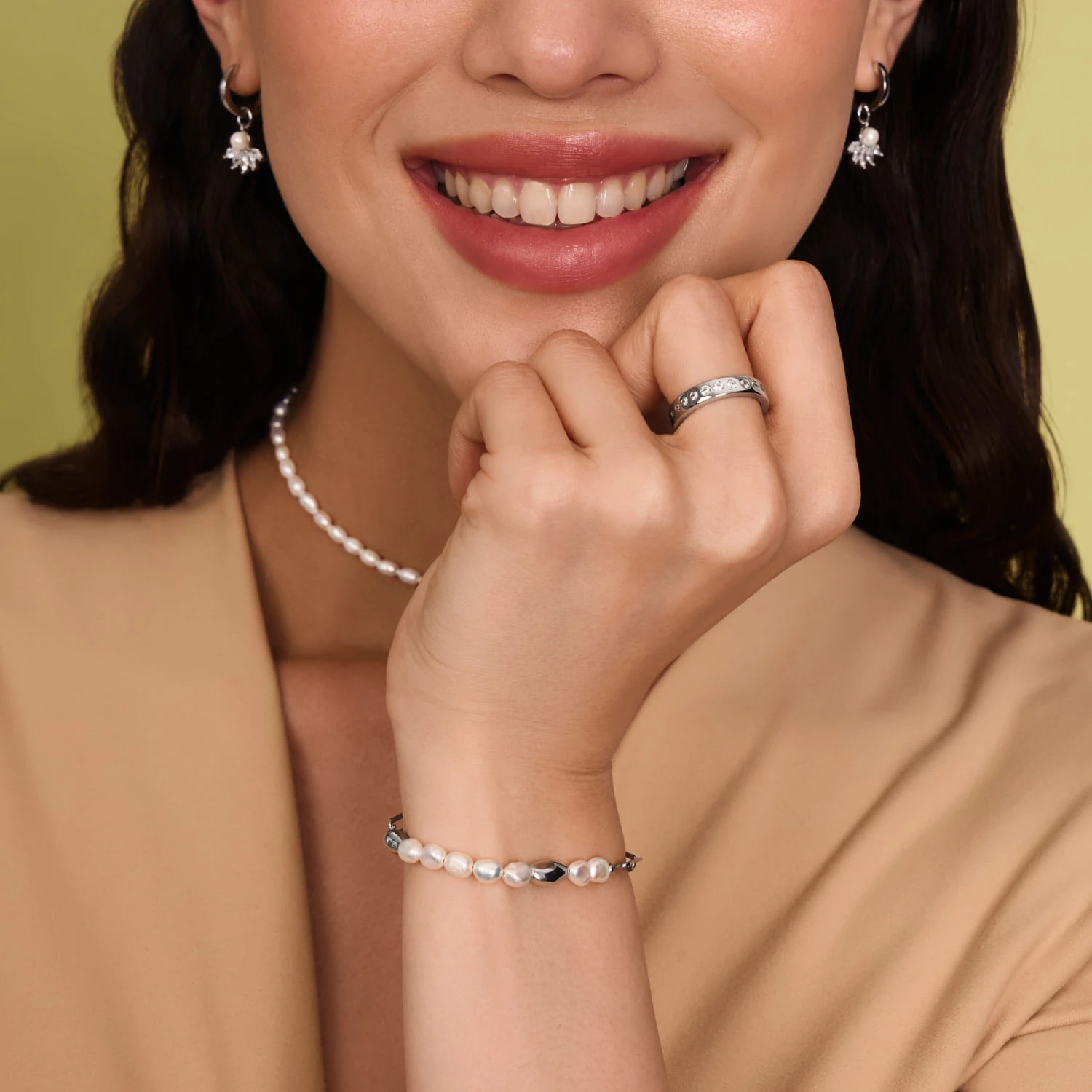 Серебряный браслет из натурального жемчуга MIESTILO