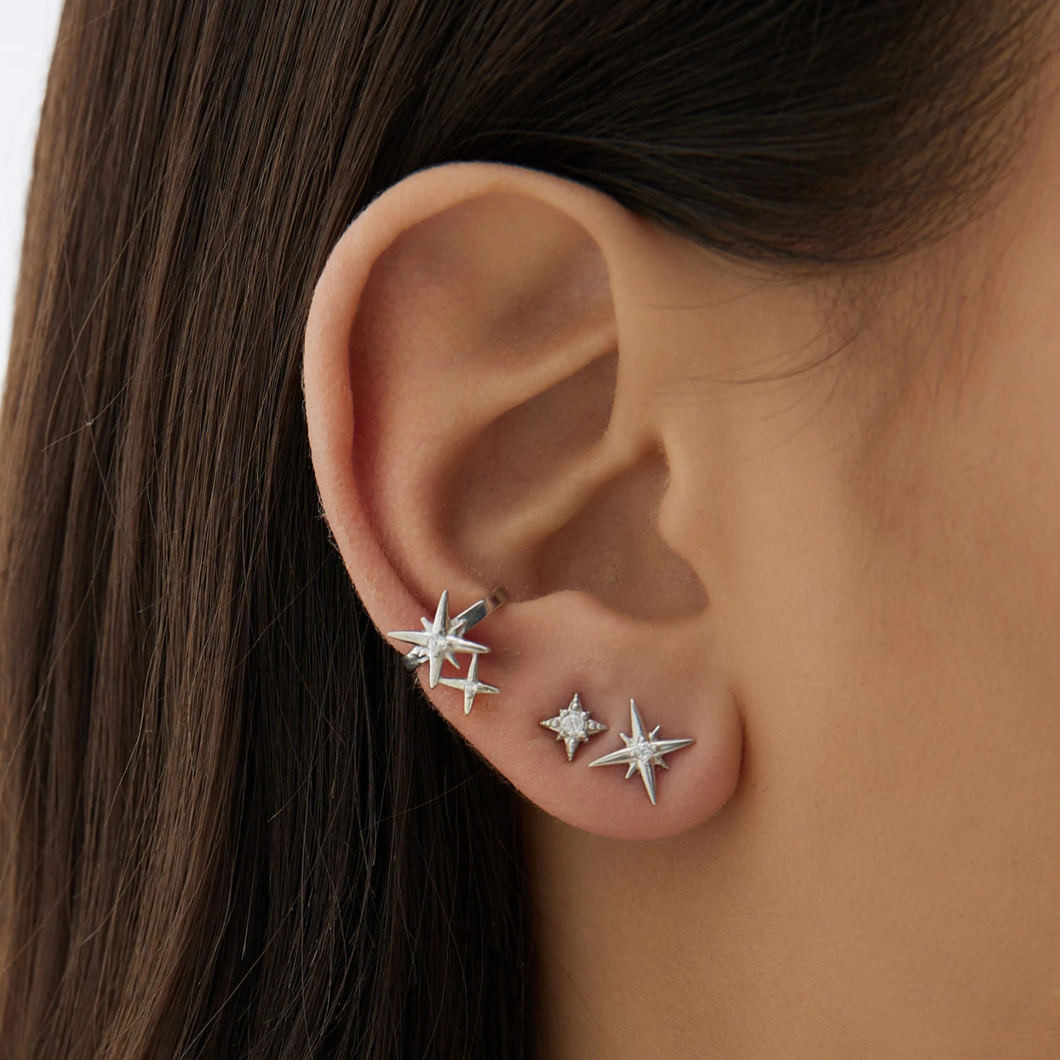 Серебряные серьги со звездами и фианитами Isida