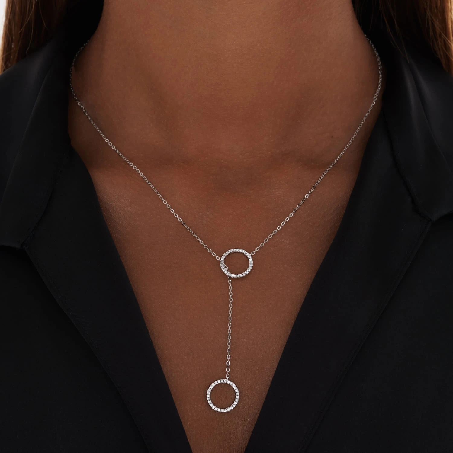 Колье-галстук регулируемый из серебра с кругами