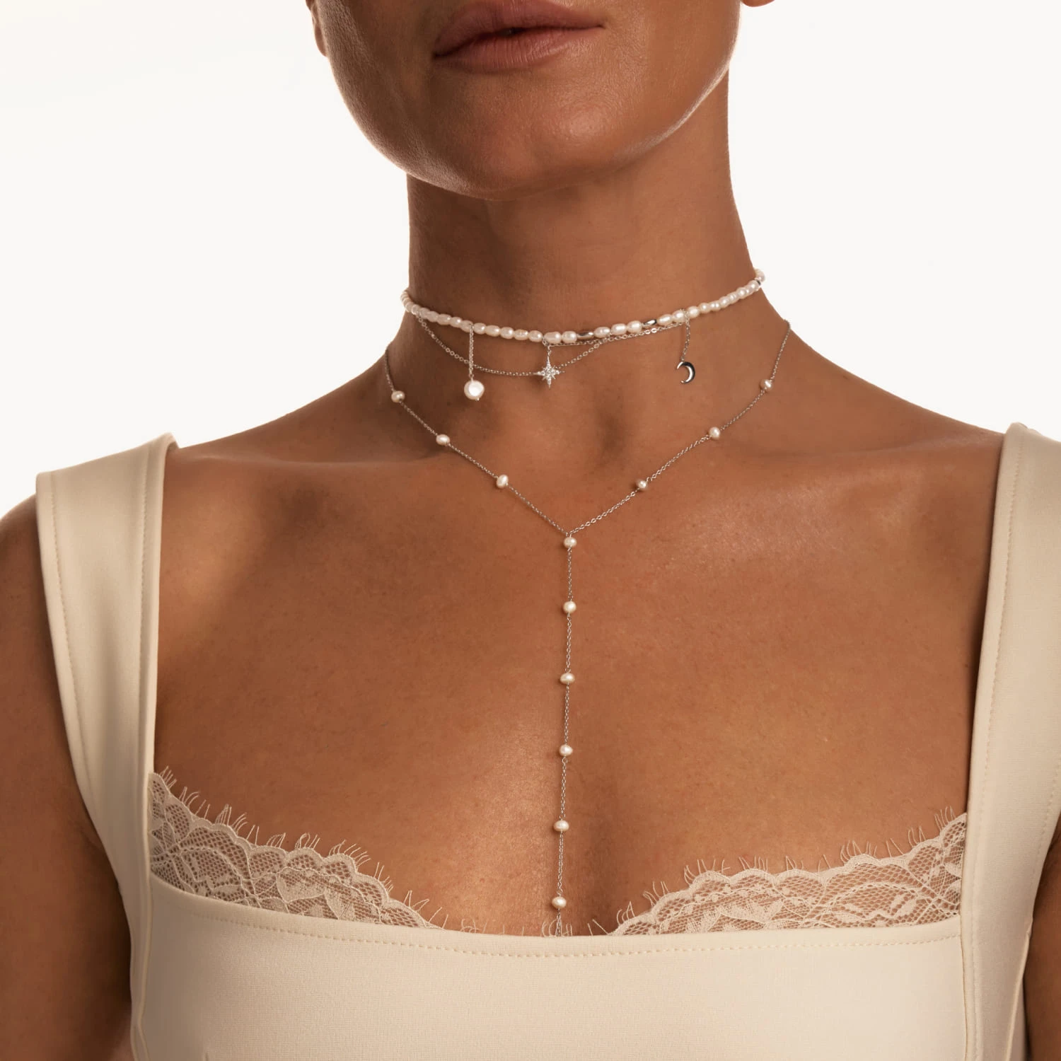 Серебряное колье-чокер ГАЛАТЕЯ с натуральным жемчугом