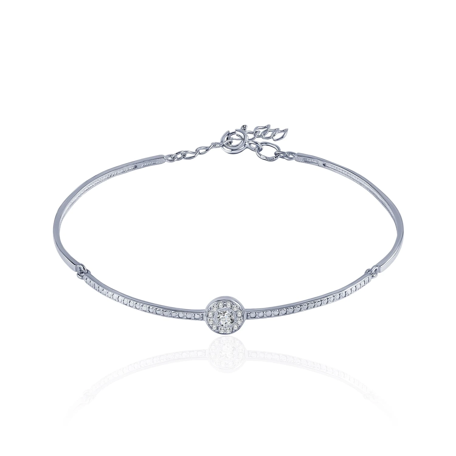 Серебряный жесткий браслет с дорожкой из фианитов MIESTILO