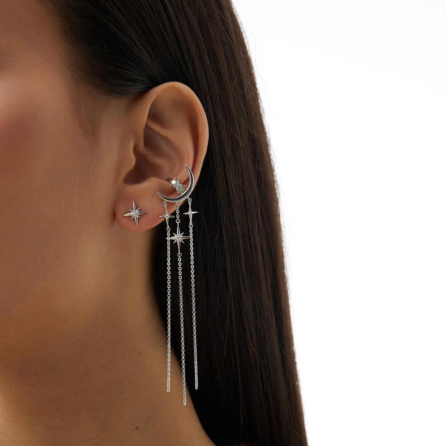 Серебряные серьги со звездами и фианитами Isida