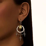 Серебряные серьги SICILIA с жемчугом, подвесками с крестами и желтым фианитом