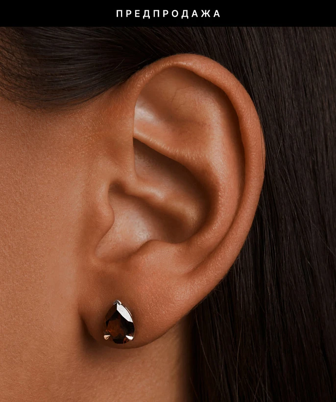 Серебряные серьги-пусеты ЭРОС с натуральным гранатом