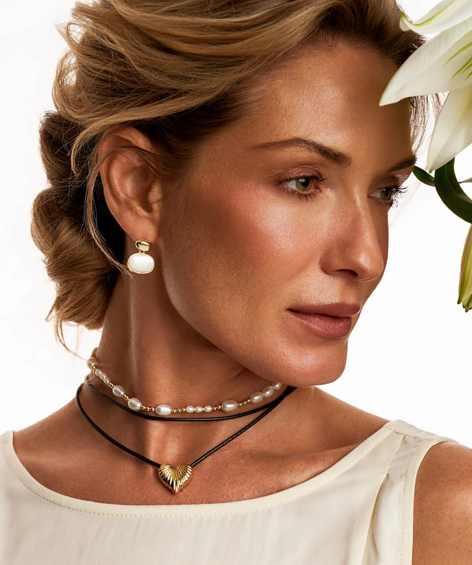 Овальные серьги с перламутром из серебра в покрытии желтое золото