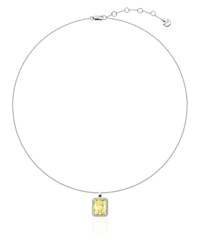 Серебряное колье с подвеской с желтым фианитом