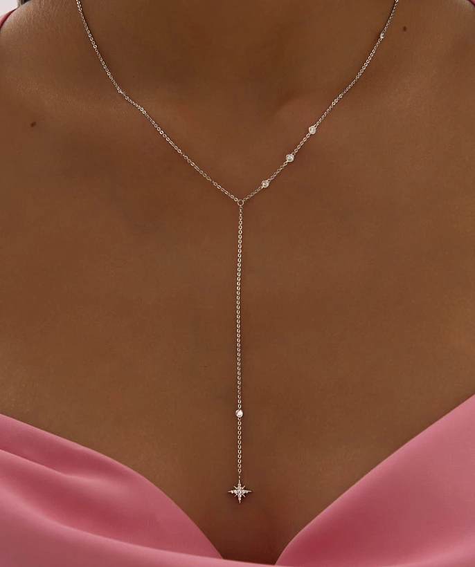 Серебряное колье-галстук с фианитами и звездой MIESTILO 